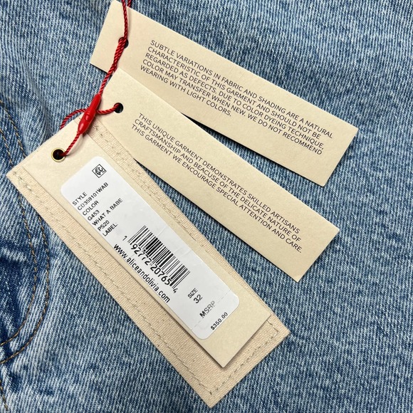 NWT: Alice & Olivia Denim Chainmail Mini Skirt Frayed Hem - Size 32 - Picture 3 of 10